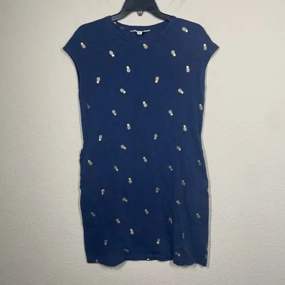 Boden 4 Leah Jersey T-Shirt Mini Dress Blue Cotton Pineapple Print Cap Sleeves - Picture 1 of 9